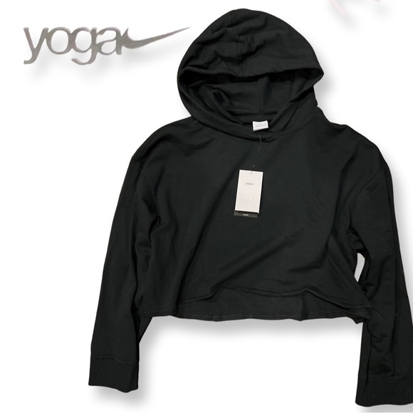 Nike Yoga Luxe Women's Cropped Fleece Hoodie Black/Iron Grey Large - Picture 3 of 16